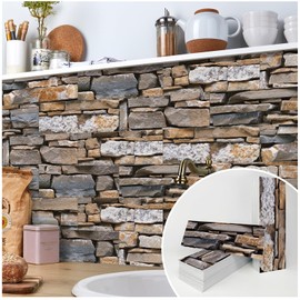 TUOKING 3-Pieces Stone Composite Subway Tiles Peel and Stick Backsplash 4"x 12" PVC Self-Adhesive Matte Brick Texture Wall Tiles Stick on Kitchen Bathroom(LPM-17-3PCS)