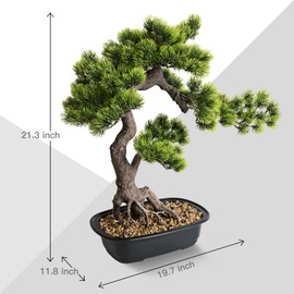 Artificial Bonsai Plant, Large Faux Juniper Plants 20 inch, Faux Potted Pine Plants Indoor Decor for Office Desk Home Table, Greenery Desktop Bonsai Tree for Room Decorations, Tall 20"
