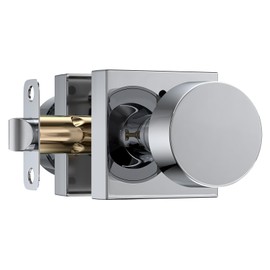 Haidms Polished Chrome Door Knob Interior Privacy, Heavy Duty Square Polished Chrome Interior Door Knob for Bedroom Bathroom (1 Pack)