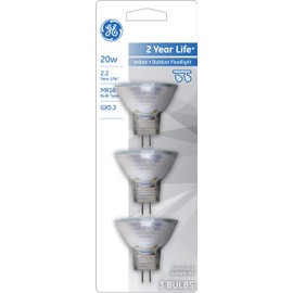 GE Halogen Light Bulb, MR16 Flood Light Bulb, 20-Watt, 290 Lumen, 2-Pin Base GU5.3, Warm White, 3-Pack, Indoor and Outdoor Flood Light Bulb