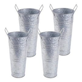 SHENMAIDAY Galvanized Metal Vase Set of 4, Vintage Flower Arrangement Decoration, Country Style Flower Pots for Wedding, Party, Dining Table, Home Decoration, Shop (Silver)