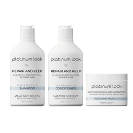 Amazonica Beleza Kit Shampoo, Acondicionador y Mascarilla Capilar para Cabello Rubio(300Ml10.1Oz)  Repara, Hidrata y Nutre  Neutraliza Tonos Brassy...