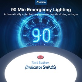 Amico 2 Pack 6 Inch LED Emergency Recsssed Lights with 90 Min Battery Backup, 5CCT 2700K-5000K Selectable Ultra-Thin Downlight, 16W 1100LM Brightness Dimmable Canless Wafer Light, ETL/FCC/UL/IC