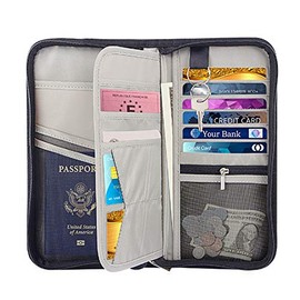 Travel Wallet,RFID Blocking Family Passport Holder Carry Storage Case Passport Holder Cash Document Organizer for Cards/Tickets/(Grey), Grey, Compact