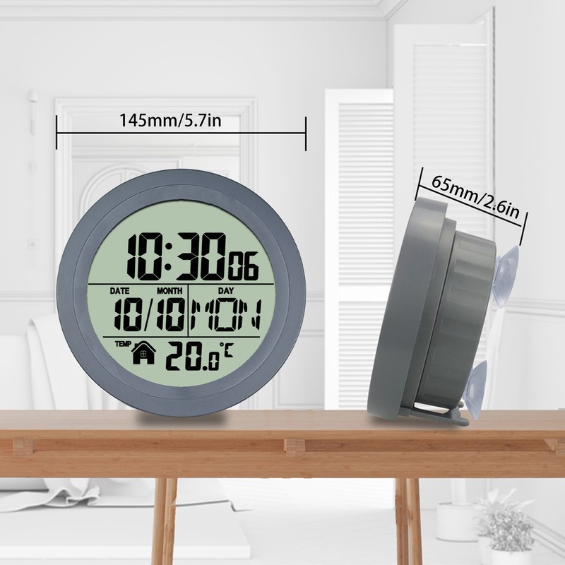 No Punching Suction Cup Clock Home Clock Waterproof Bathroom Washroom