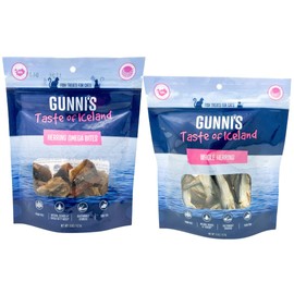 Gunnis Cat Treats Whole Herring and Omega Bites Fish Treat Bundle, 1.5oz (2 Pack)