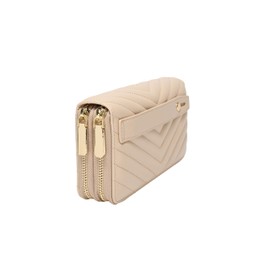 Daisy Rose Dual Zipper Phone Clutch and Wallet for Women - RFID Blocking, PU Vegan Leather Multi-Card Organizer - Beige