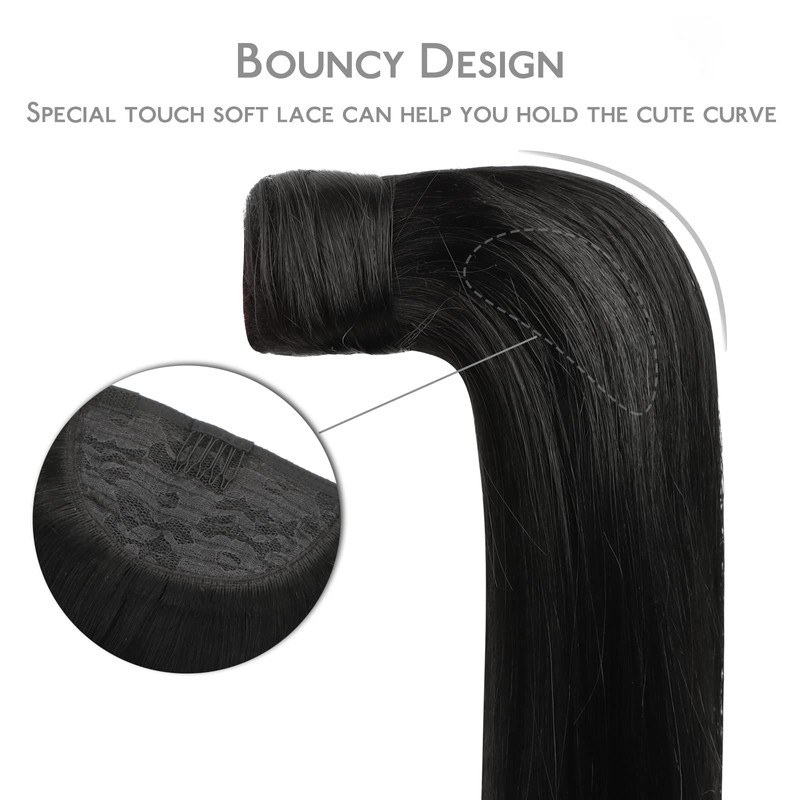 WENNALIFE Ponytail Extension, 45 cm, 80 g, Deep Black Ponytail