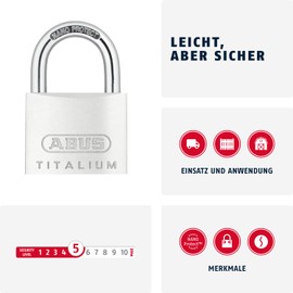 ABUS Titalium 64TI/45 Padlock - Basement Lock with Lock Body Made of Special Aluminium - Hardened Steel Shackle - ABUS Security Level 5