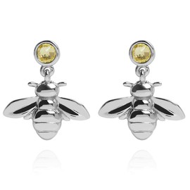 Annie Oak Womens 925 Silver Bee and Crystal Drop Earrings