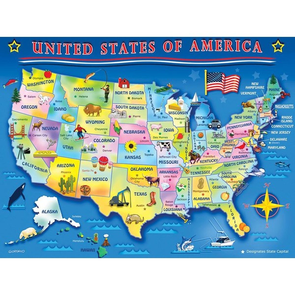 Springbok 60 Piece Children's Jigsaw Puzzle USA Map - Made