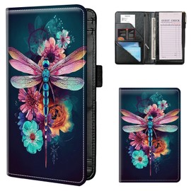 Server Books for Waitress, Server Book,Waiter Server Book with Zipper Pocket,Organizer Waitress Book for Guest Check Book Restaurant Fit Server Apron-Beautiful Dragonfly
