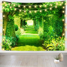 Loccor Forest Green Tunnel Tapestry 60''x40'' Colorful Tunnel of Green Plants and Flowers Spring Natural Wall Hanging for Kids Forest Travel Portrait Photo Props Home Living Room Decor