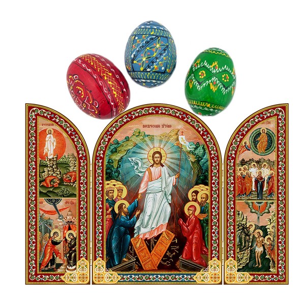 Needzo Catholic Orthodox Wooden Resurrection of Christ Jesus Triptych Icon