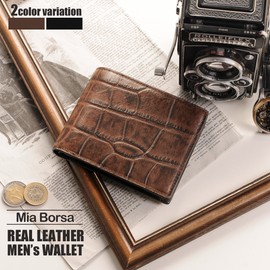 Mia Borsa Wallet, Bifold Crocodile Embossed Genuine Leather, Coin Purse Included, Black