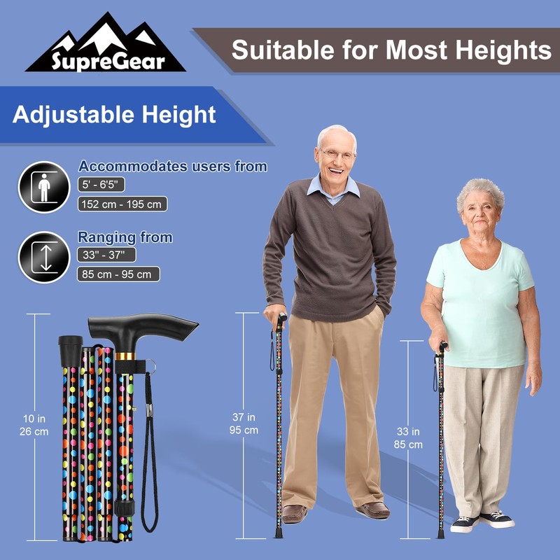 supregear Folding Cane, 5-Level Adjustable Height Walking Stick Lightweight Collapsible
