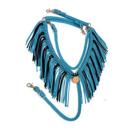 fringe breast collar paracord horse tack neon turquoise and black