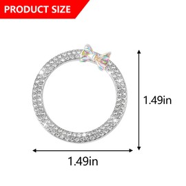 Mandark 2PCS Bling Car Engine Start Button Cover Stickers, Sparkling Rhinstones Ring Emblem, Diamond Shiny Key Ignition Knob Decal, Cute Auto Interior Decoration for Women Girls（White）