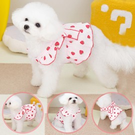 Mifurry Strawberry Dog Dresses for Small Dogs Girl Summer Bow Decor Princess Dress Birthday Holiday Clothes Pet Clothes for Small Medium Cats Dogs Kitten Puppy (White,L)