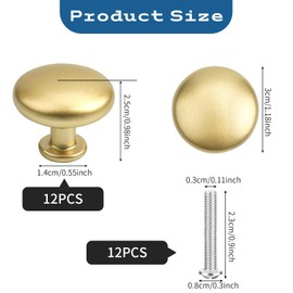 Roellgs 12Pack Cupboard Knobs Black Door Knobs Black Cabinet Knobs Kitchen Door Knobs Round Draw Knobs Cupboard Door Handles (Round Shape, Gold)
