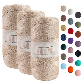 Makromecity, Polyester Macrame Cord 2mm x 125 Yards (375 feet) 2mm Polypropylene Macrame Cord Crochet Macrame Bag Cord Crafts for Wall Hangings, Bags, Underplate, Rug (3, Latte)