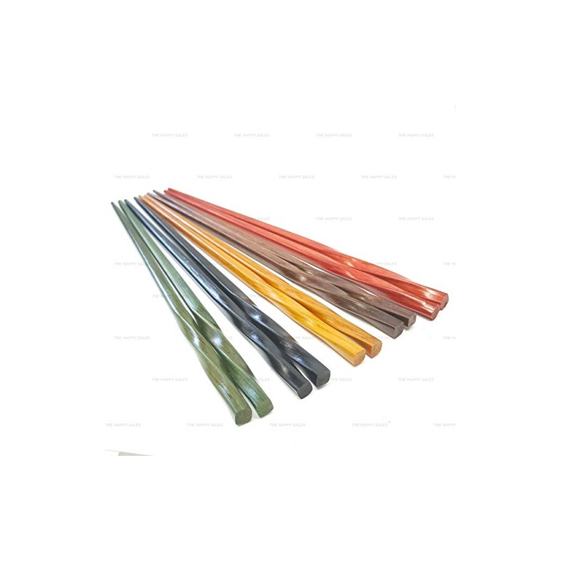 Happy Sales 5 Pairs Spiral Wooden Chopstick Set Multi Color