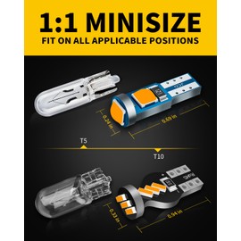 Antline T5 37 74 73 2723 2721 194 T10 168 2825 W5W LED Bulb Amber Yellow, Super Bright PC74 PC37 PC168 PC194 LED Replacements for Interior Dome Map Dashboard Panel Gauge Indicator Lights (Pack of 10)