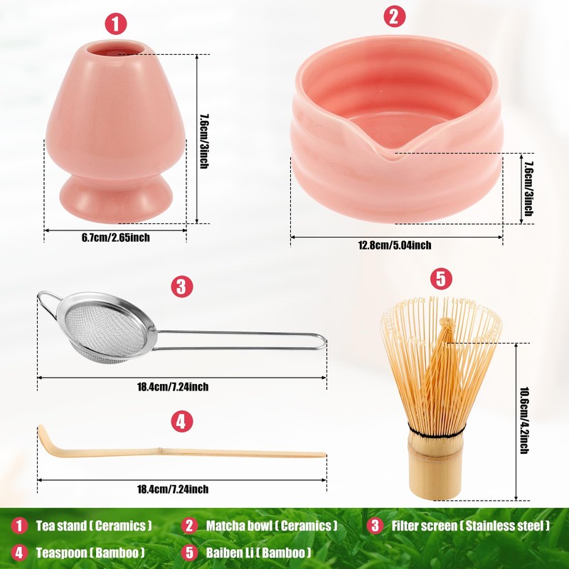 7Pcs Matcha Whisk Set with Ceramic Whisk Holder Matcha Bowl