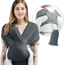 Fular para Bebe,Canguro para Bebe de algodón 100% transpirable,Fular Ergonomico para bebe ajustable con manos libres,com manual de colocacion,para recién nacidos (Gris)