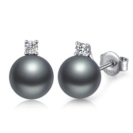 Pearl Diamond Earrings Pearl Stud Earrings Silver Pearl Dangle Earrings Silver Gray Pearl Diamond Stud Earring Sterling Silver Pearl Studs Cubic Zirconia Pearl Dangling Earrings 8MM ZDaoBen