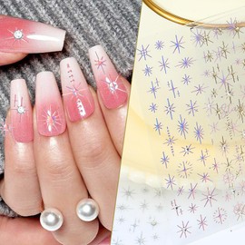 Telooco 3 Sheets Stickers for Nails 3D Nail Decal Deco Beauty Nail Stickers,Crystal Diamond Shining Star Sticker Nails, DIY Products for Women