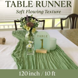10FT Sage Green Cheesecloth Table Runner 120 Inch Rustic Boho Gauze Cheese Cloth Table Runner for Wedding Baby Shower Bridal Shower Birthday Party Home Decorations