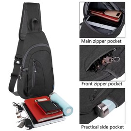 TITECOUGO Small Canvas Sling Bag Lightweight Crossbody Bag for Women Rucksack for Men Running Backpack Travel Chest Pack Shoulder Daypack for Gym Work Outdoor Hiking Sports Dark Black