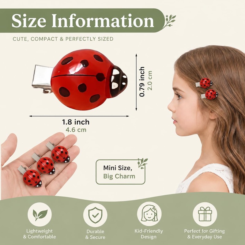10 Pcs Fun Mini Ladybug Hair Clips, Funky Insect Bug
