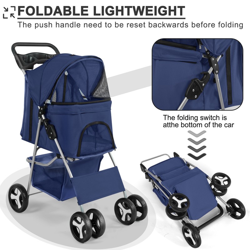 Wedyvko 4 Wheels Dog Stroller Pet Strollers for Small Medium