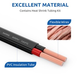 50 FT 16 Gauge Wire 2 Conductor Electrical Wire, 16 AWG Stranded PVC Cord, 12V Low Voltage/Copper Clad Aluminum/Flexible Cable Extension Cord for Speaker, LED Strips, Automotive 12V/24V DC