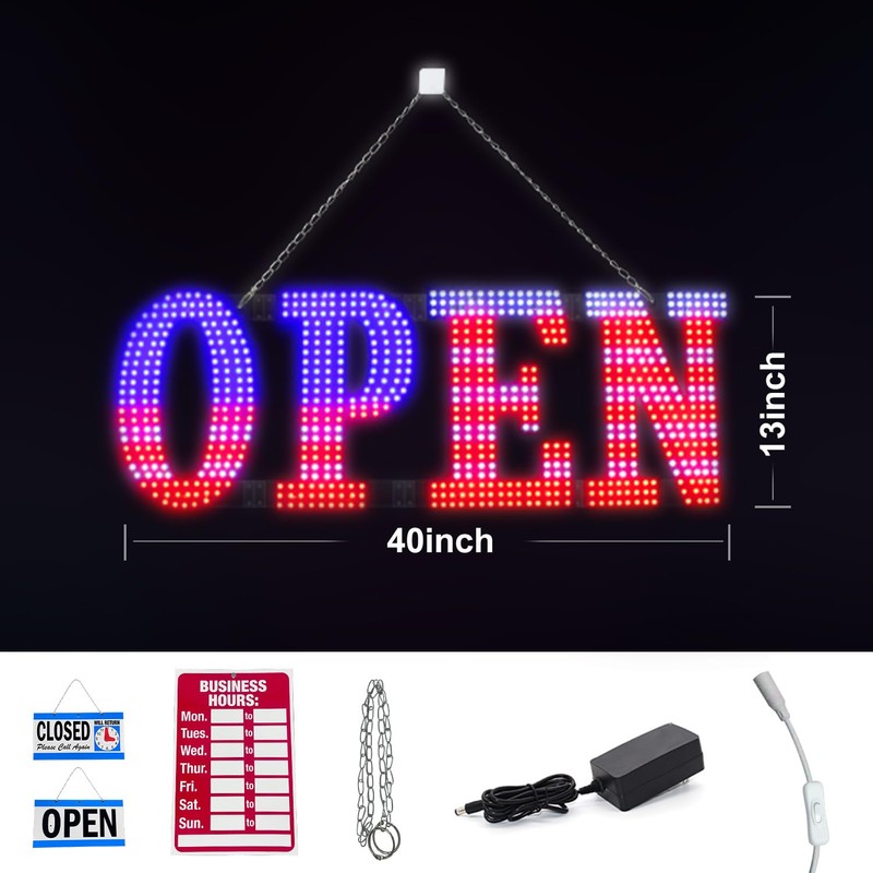 Open Signs for Business, USA Flag 41"x15" Extra Large Light