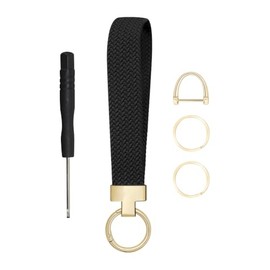 JIHUOO Stretchy Keychain Wristlet Braided Wrist Key Chain Short Hand Lanyard Strap Wallet Holder Strap Car Key Holder Keychain with 2 Pcs Keyrings D ring and Screwdriver Black