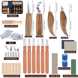 Fohil 33-IN-1 Wood Carving Kits with Detail Carving Knife, Whittling Knife, Wood Carving Tools for Adults Beginners, Whittling Kit with 6pcs Woods Block, DIY Gift for Adults