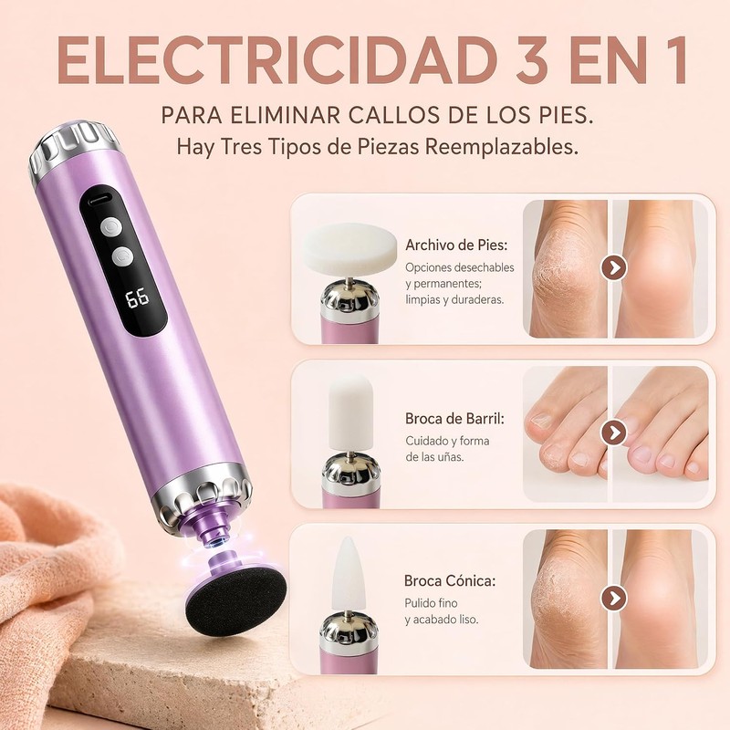 KTMOUW Lima Electrica Pedicure para Pies 3 en 1 Lima