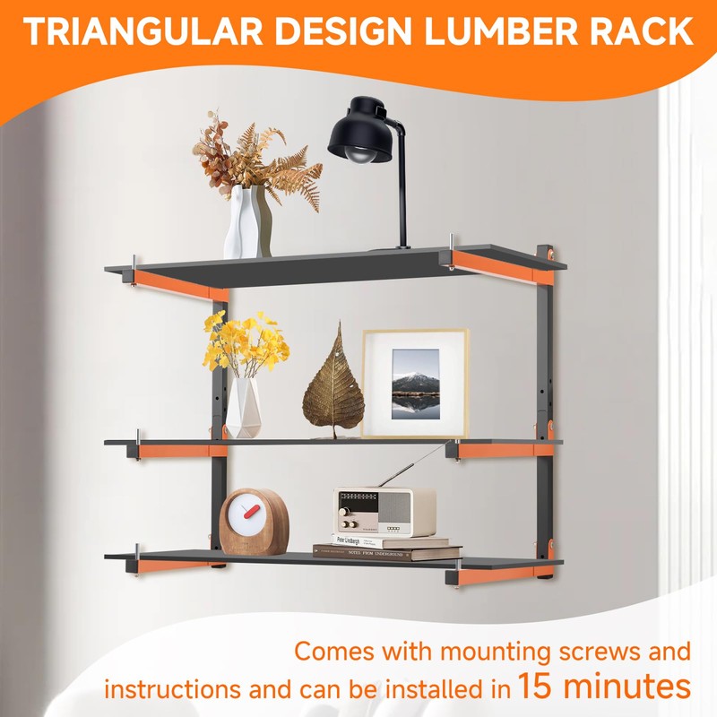 6 Pack Lumber Rack Wall Mount, Heavy Duty Wood Storage