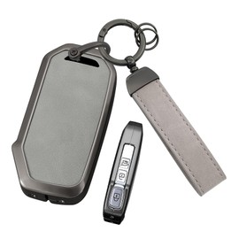 ontto Car Key Fob Cover Case fit for Kia Soul NQ5 NIRO XCEED Sportage GT Line Proceed GT Smart Key holder Metal Leather Shell keyring keychain bag accessories 3/4 buttons Grey A