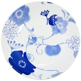 Ceramic Indigo Nohohon Cat Bread Plate Sora