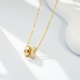 PHNIBIRD Women's Double Ring Pendant Necklace with Cubic Zirconia Stone Gifts for Women, Copper, Cubic Zirconia