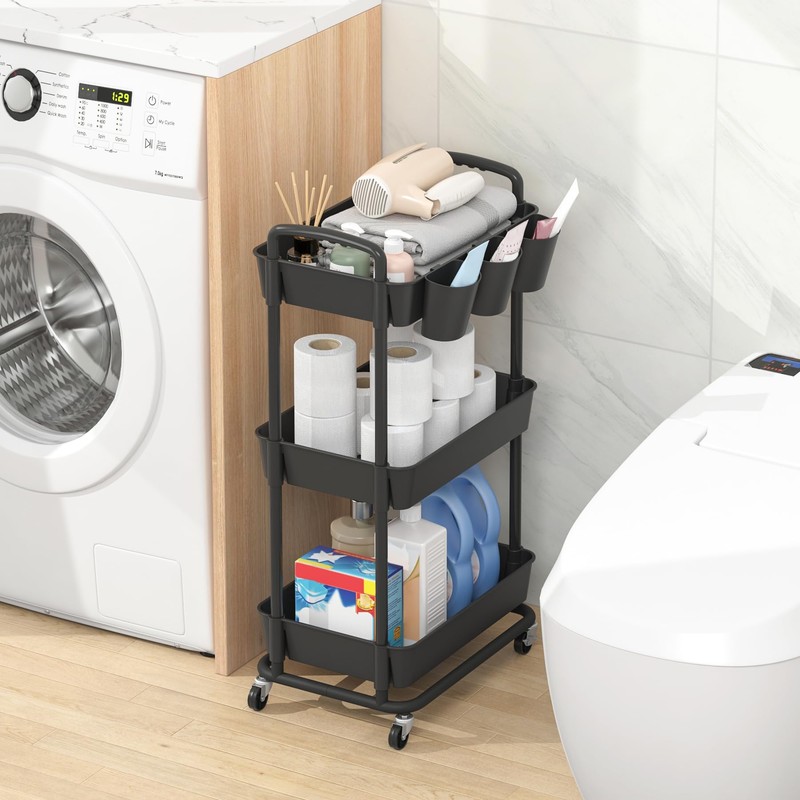 JIUYOTREE JIUYOTREE 3-Tier Plastic Rolling Storage Cart Utility Cart with