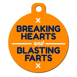 Funny Dog Cat Pet ID Tags - Add Your Contact Information, Customize Colors (Breaking Hearts and Blasting Farts)