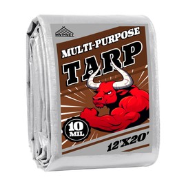 Tarp 12x20 ft Heavy Duty 10mil Silver/Brown 100% Waterproof High Durability Multipurpose Outdoor Tarpaulin,Uv Resistant,for Courtyards,Camping, Canopy, Trailer, Boats, Camping, Etc -by MVPNET
