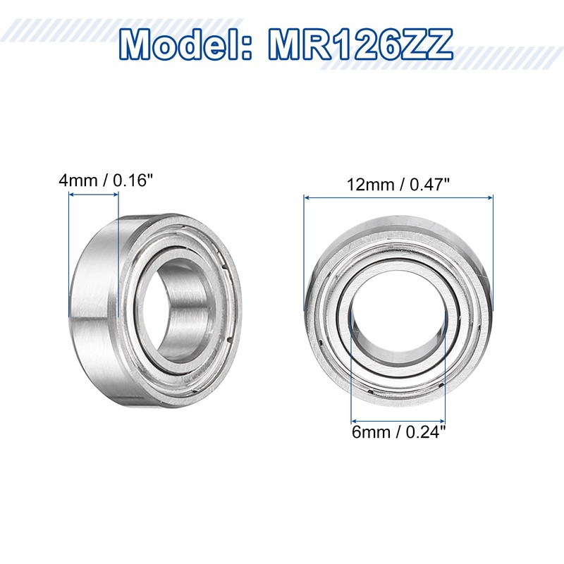 sourcing map 8Pcs MR126ZZ Small Bearing, 6mm ID 12mm OD