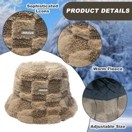 FOSDICK 1 Piece Fluffy Bucket Hat, Khaki Plaid Bucket Hat, Warm Coldproof Fur Bucket Hat, Elegant Winter Bucket Hats Women, Thicken Fluffy Hats for Outdoor Warmth in Winter