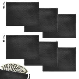 KELAV Pack of 6 A4 Wallet 33.5 x 24 cm Money Bags Bank Bag with Zip Waterproof Money Folder Black Wear Protection Document Bag A4 for Household Business School Office